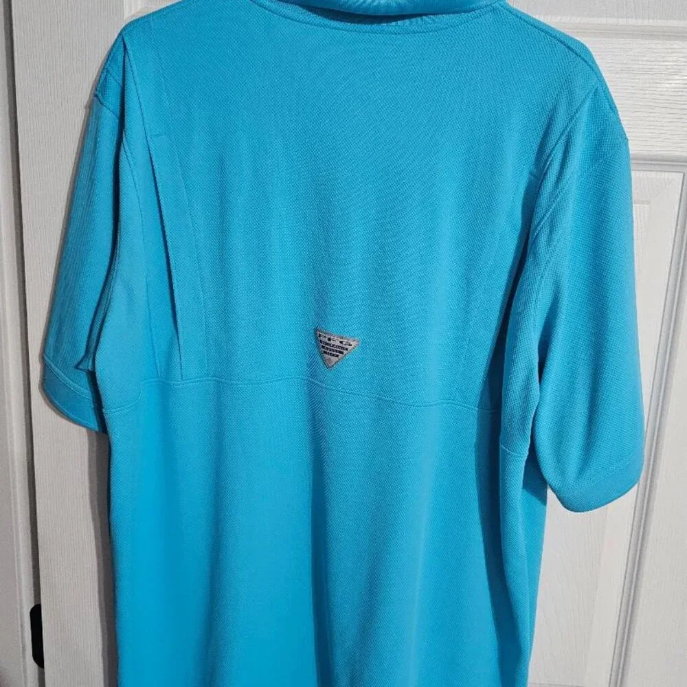 Mens Columbia PFG Shirt Turquoise Blue Polo  XL - Picture 2 of 3